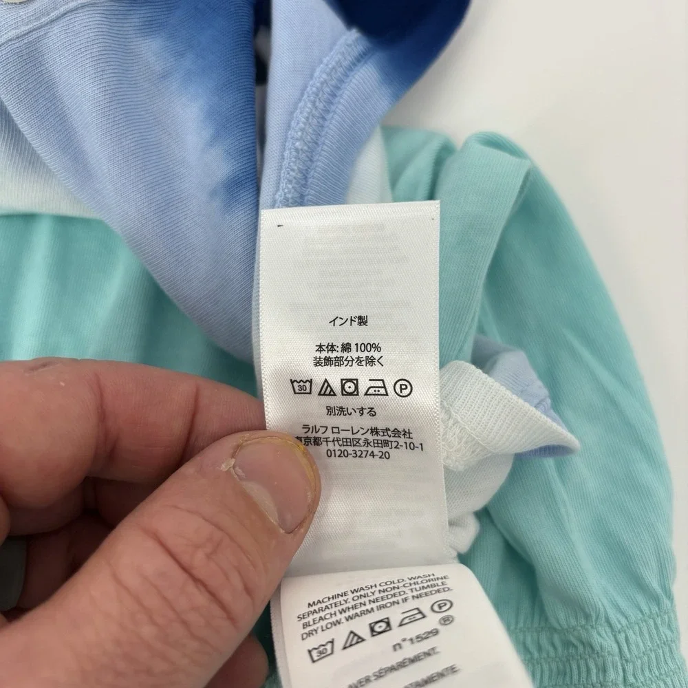 Polo Ralph Lauren Girls Blue Multicolor Ombre Jersey Romper Large (12-14)‎